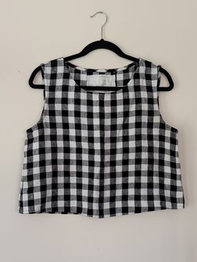 notPERFECTLINEN Black & White Gingham Sleeveless Tank Size M
